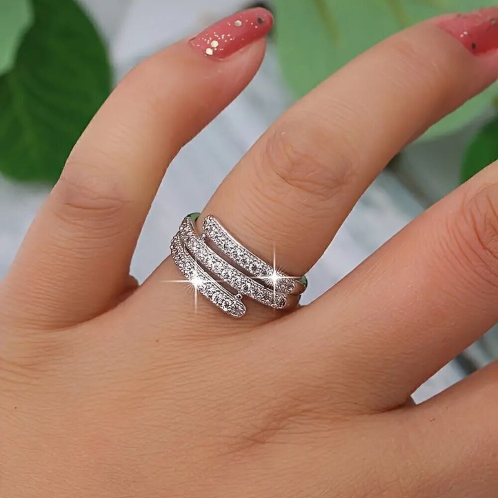 3 LAYER 925 STERLING SILVER DIAMOND RING